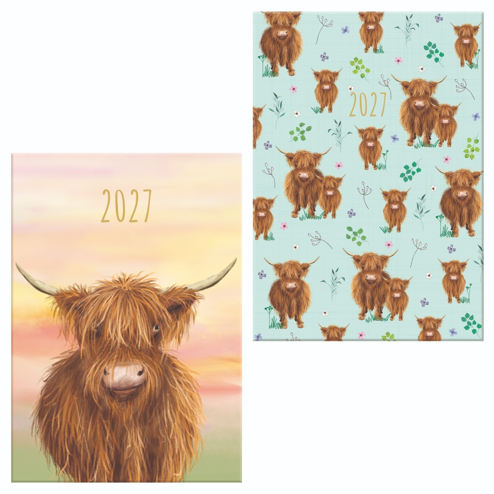 DIARY, A5 Week To View Highland Cow 2 Assorted 2027 [Packs Only]