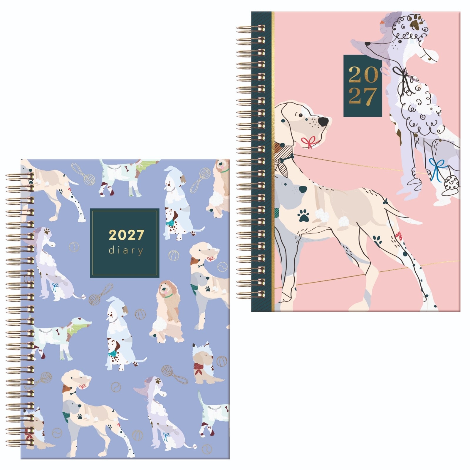 DIARY, A5 Week To View Illustrated Dogs, 2 Assorted Twin Wire 2027 [Packs Only]