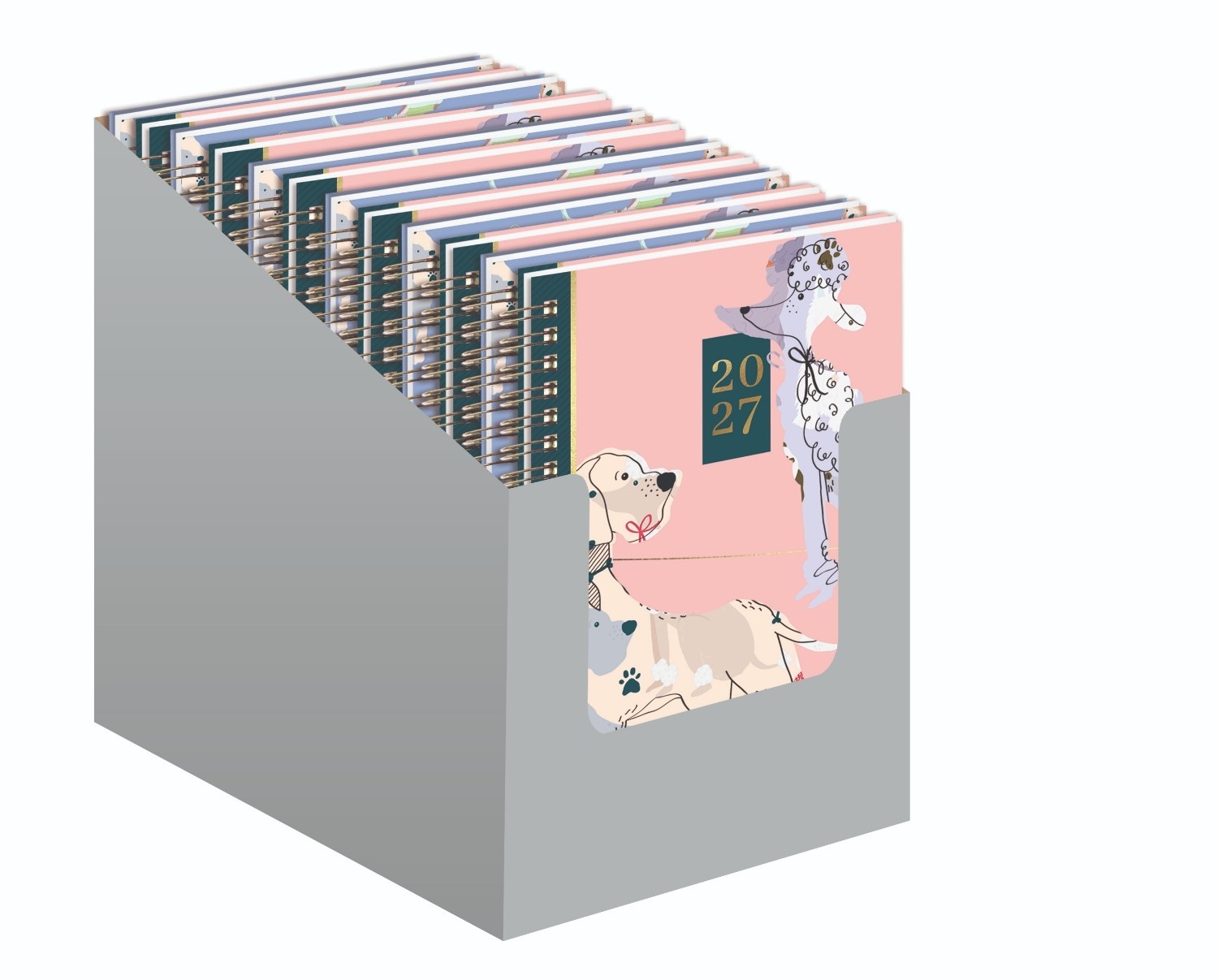 DIARY, A5 Week To View Illustrated Dogs, 2 Assorted Twin Wire 2027 [Packs Only]