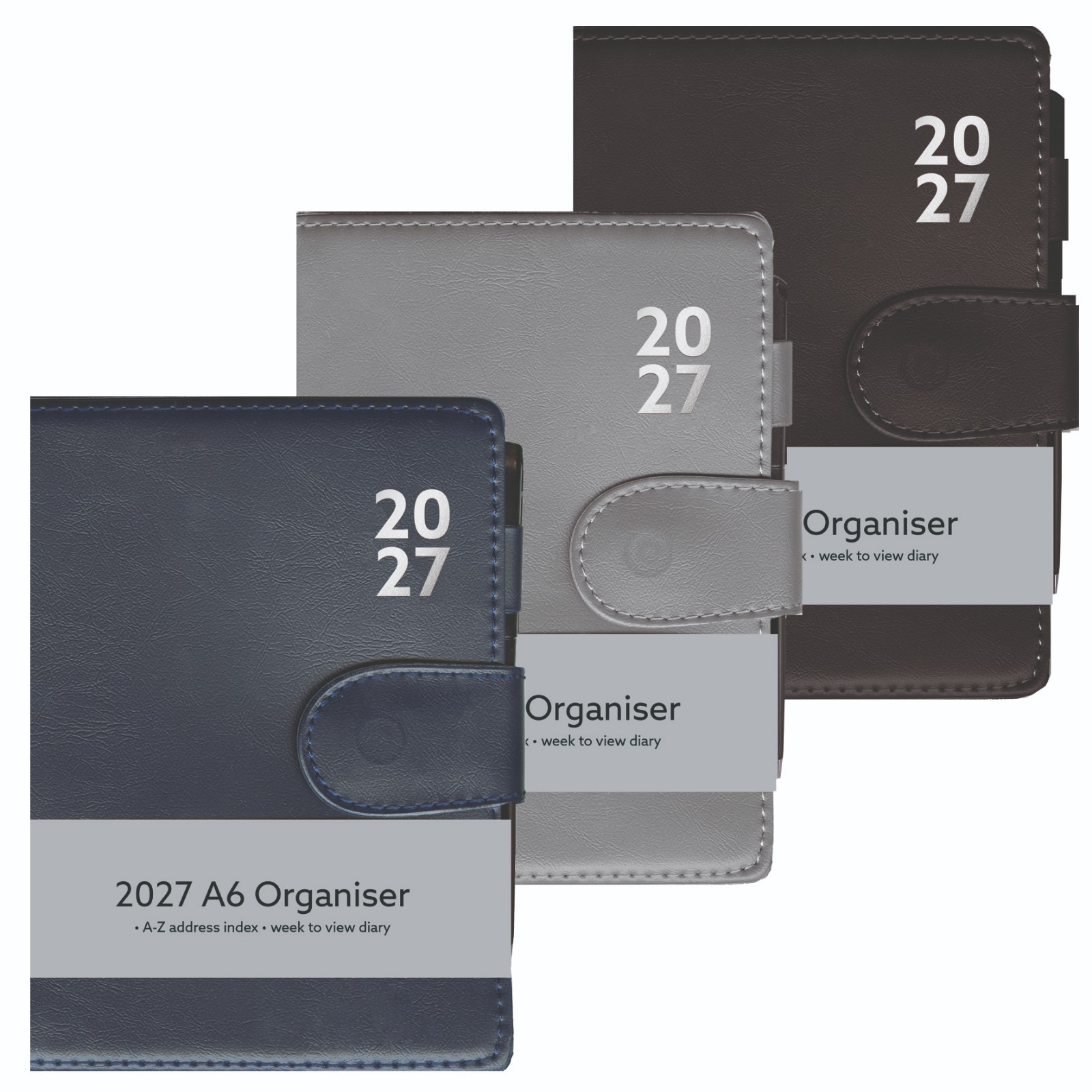 DIARY/ORGANISER,A6,Week to View,With Pen,3 Asst, 2027 [Packs Only]