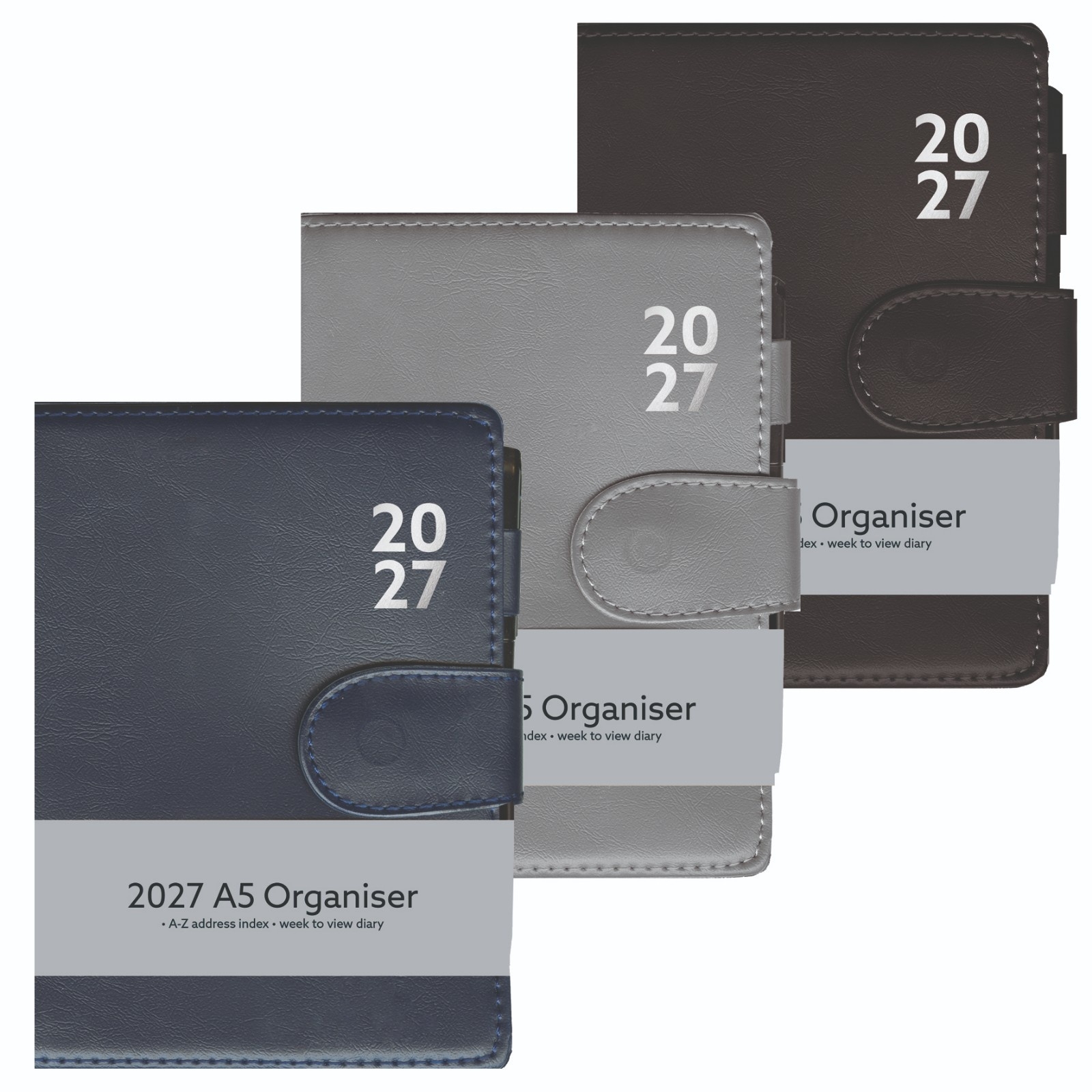 DIARY/ORGANISER,A5,Week to View,With Pen,3 Asst, 2027 [Packs Only]