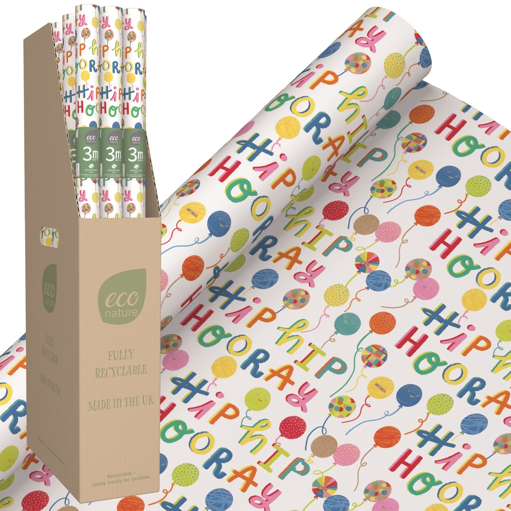 ROLLWRAP,3m, Eco Nature Hip Hip Hooray Balloon Design [Packs Only]
