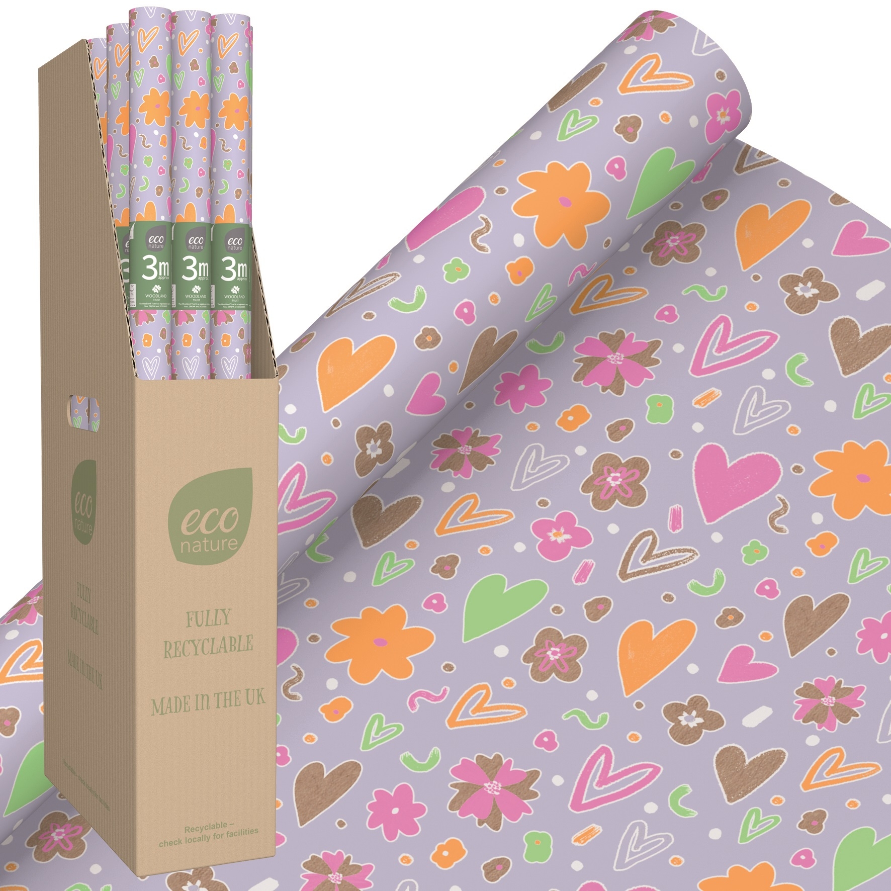 ROLLWRAP,3m, Eco Nature Hearts and Flower Design [Packs Only]