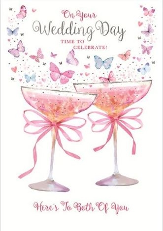 WEDDING DAY CARDS, Champagne, Flutes & Hearts [Packs Only]