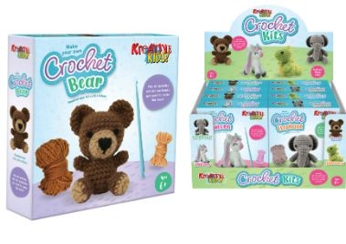 CROCHET KIT,4 Assorted (Bear, Dinosaur, Elephant & Unicorn). Includes All Materials Boxed CDU [Splittable]